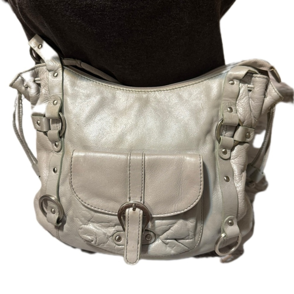 Silver Genuine Leather Shoulder Bag